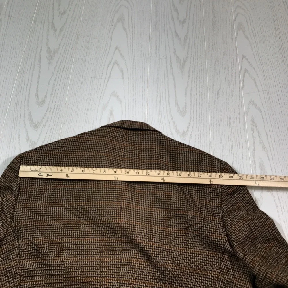 Vintage Jos A Bank Blazer 43R Wool Brown Houndstooth 2 Button Classic Sport Coat